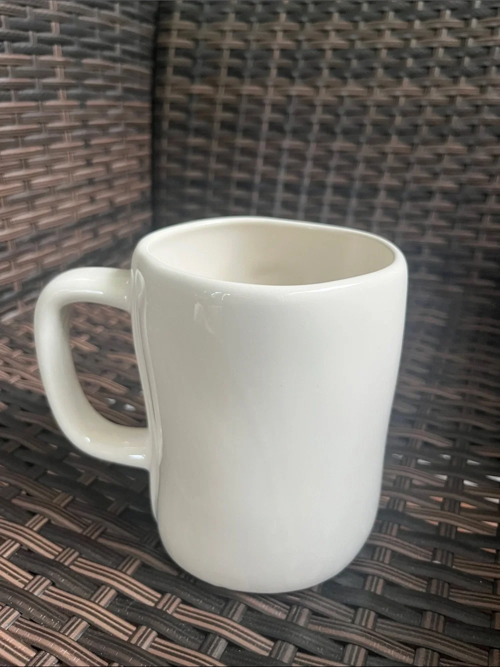 Rae Dunn White Ceramic Mug with Blue Teapot Graphic